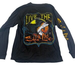 Salt Life Marlin Long Sleeve T-Shirt Fishing Graphic Tee Black Medium Y2K